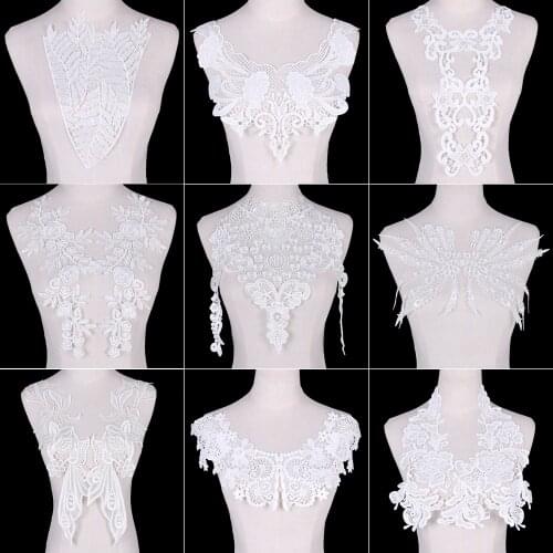 1Pc White Wedding Dress Floral Embroidery Sewing Patches Lace Applique Flower Trims DIY Craft