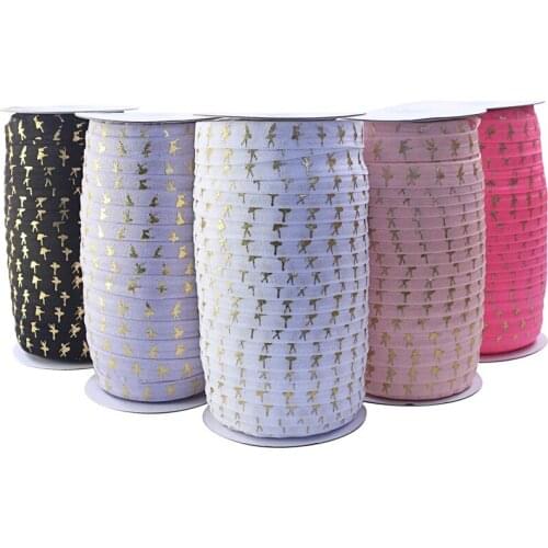 100yards/lot 5/8" FOE Elastic Headband Gold Foil Ballet Fold Over Elastic Hair Band FOE elastic for girl