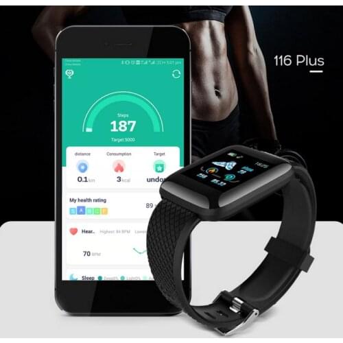 116 Smart Watch Bluetooth Waterproof Pedometer Heart Rate Blood Pressure Monitor Fitness Bracelet Tracker 1.3-inch Smart Watch