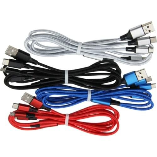 120cm 3 in 1 USB Cable For iPhone Charger Braided Micro Usb Type C Fast Charging Cord for Huawei Samsung S10 Xiaomi 8 300pcs