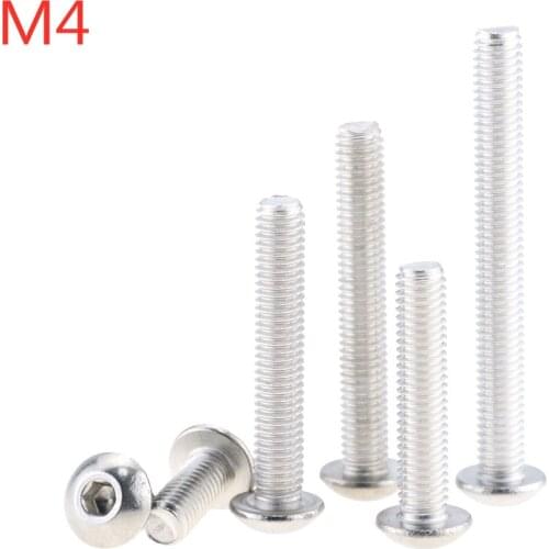 20PCS M4x6-50 8 10 35 40 304 Stainless Steel Hexagon Hex Socket Button Head Screw Bolts Round Head Screw Standoff ISO7380 M4*6