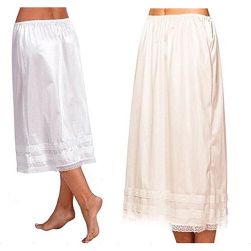 2019 Fashion Womens Lace Mid-Calt Skirt Elastic Waist Slip Solid Color Party Shopping Underskirt Petticoat Casual Bottoms L-3XL