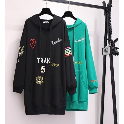 2XL-6XL Plus Size Sweater 2021 New Womens Solid Color Hooded Collar Long Sleeve Fashion Letter Printing High Quality Hoodie