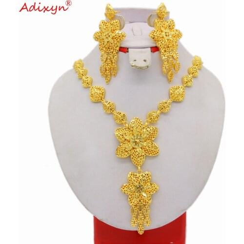 Adixyn Copper Necklace Earrings 24K Gold Color Jewelry set for Women Original India Ethiopian Wedding Gifts N051422