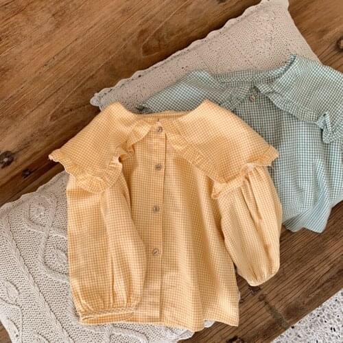 2 3 4 5 6 Years Toddler Girl Blouses Fashion Korean Plaid Long Sleeve Tops for Girl Kids Clothing 2020 Spring Children Shirts