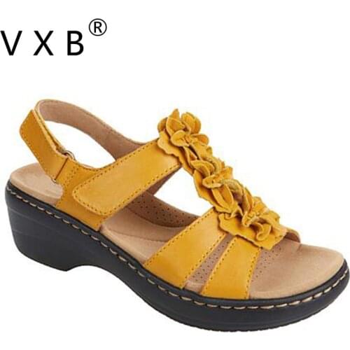 Summer New Women Sandals Fashion Ladies Solid Color Peep Toe Hook Loop Wedge Flower Shoes Outdoor Casual Comfy Female Footwear