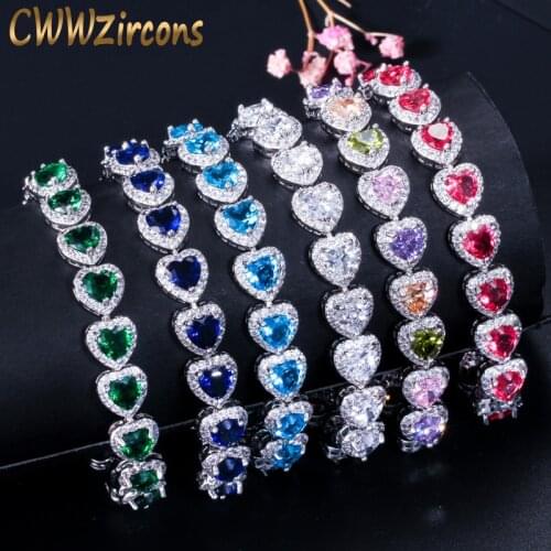 CWWZircons Luxurious AAA Zircon Elements Red Green Blue Austrian Crystal Bracelets Fashion Jewelry for Women Love Gift CB166