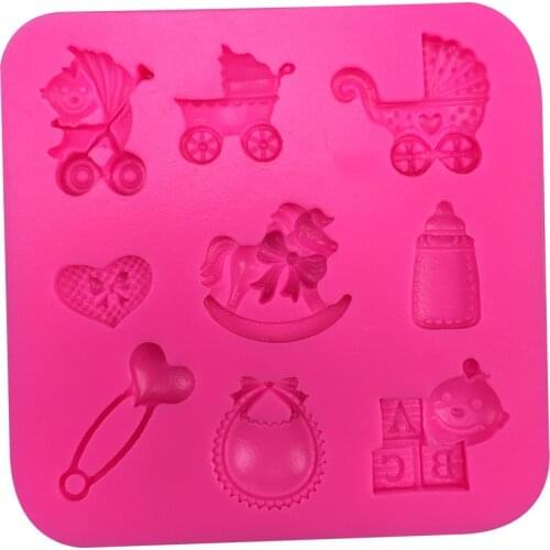 Baby carriage shaped 3D Reverse sugar molding Food Grade silicone mould polymer clay molds chocolate cake decoration tools F0395