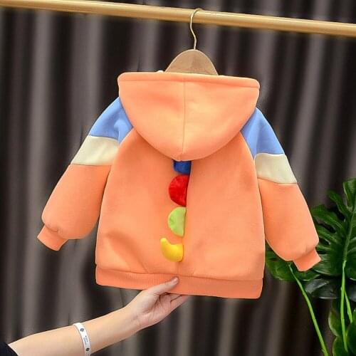 Kids Cartoon Dinosaur Hooded Thicken Outwear Casacos Outfits New Arrival Warm Winter Children Baby Boys Coat Cardigan Jackets