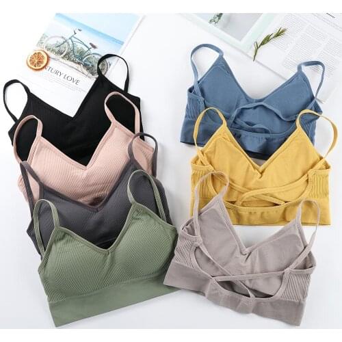 Women Tank Crop Tops Seamless Underwear Female Cross Backless Sports Lingerie Intimates Sexy Short Tops Padded Camisole Femme