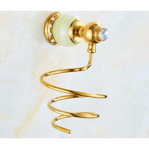 European Copper Natural Jade Gold Hair Dryer Rack Hardware Pendant Multi-function Air Tube Rack Bathroom Shelves