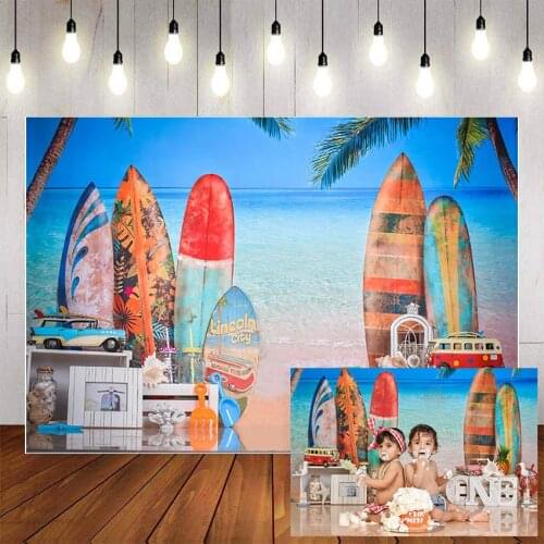 Mehofond Summer Surfing Photography Background Surfboard Beach Sea Blue Sky Birthday Party Backdrop Photocall Studio