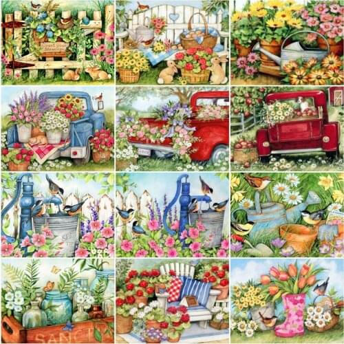 HUACAN Oil Painting By Numbers Flower GardenHandPainted Modern Wall Art Coloring By Number Kits Home Decoration