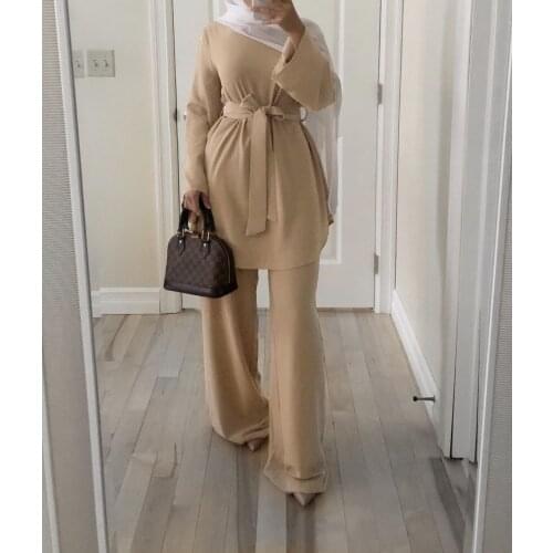 Muslim Women Sets Abaya Suits Tops Pants Long Robe Gowns Vestidos Ramadan Eid Islamic Prayer Clothing Turkish