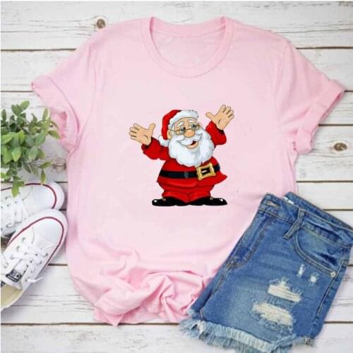 Mayos Christmas Ladies T-shirt Fashion Santa Printed Shirt Ladies Reindeer Cartoon Printed T-shirt