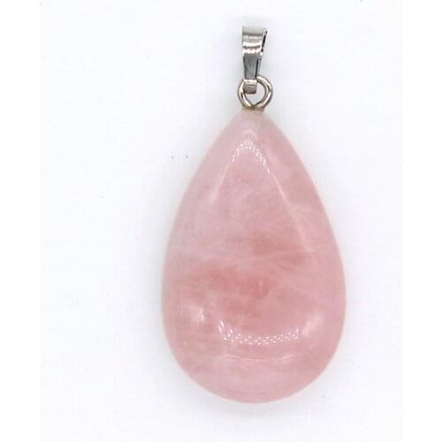 Trendy-beads Popular Silver Plated Original Rose Pink Quartz Water Drop Modern Pendant Charm Jewelry