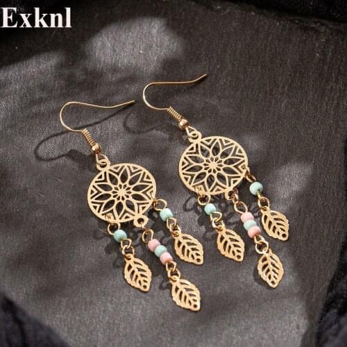 Exknl Fashion Flower Vintage Drop Earrings Women Long Tassel Leaf Bohemian Boho Earrings Jewelry Wholesale Bijoux New 2019