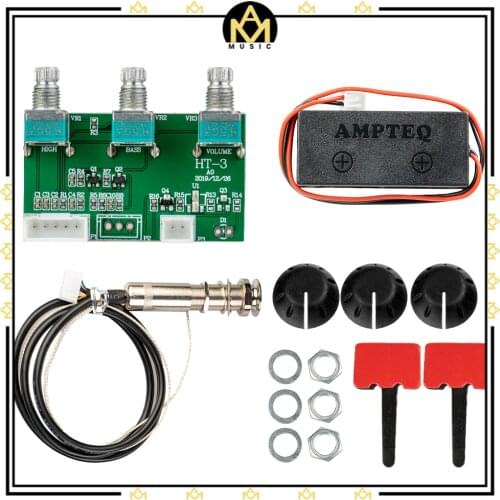 Guitar Endpin Pickup Set w/ Circuit Board Guitar Equalizer Piezo Pickup Amplifier Tuner w/ Screws & Knobs