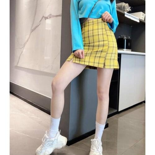 New Summer Preppy Style Skirt Women High Waist Yellow Orange Blue Plaid Skirts Fashion Sweet Plus Size Mini Skirt Female XS-5XL