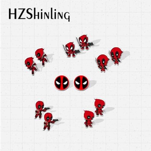 2021 New Arrival Cute Deadpool Red and Black Patterns Bad Hero Symbolism Epoxy Handcraft Jewelry Acrylic Stud Earrings
