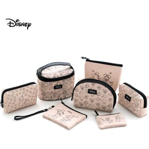 Disney Original Mickey Minnie Bag Womens Makeup Hand Bag Cartoon Creative Retro Zip Storage Bag Multi-Function Coin Purse