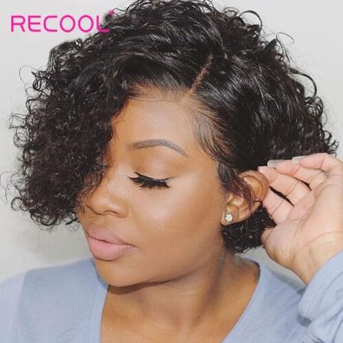 Recool Pixie Cut Wig Bob 13x6 Lace Front Human Hair Wigs Brazilian 4x4 Lace Closure Human Hair Wig Remy Short Curly Bob Wig