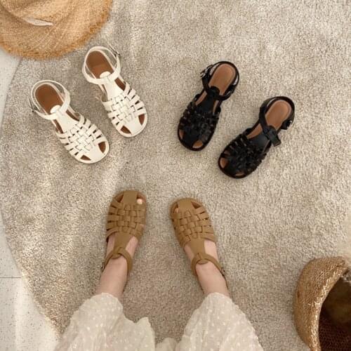 2021 Fashion Womens Breathable Closed Toe Sandals Shoes Casual Weave Flats Ladies Summer Outdoor Round Toe Slides Dress Shoes