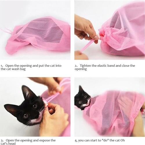 1pcs Mesh Cat Washing Bag Adjustable Pet Clean Bathing Bite Restraint Bag Anti-bite And Anti-scratch