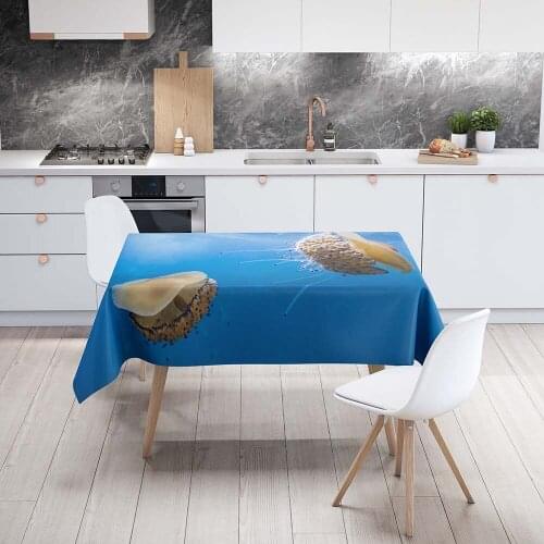 Tableclothes On Rectangular Table 3D Printing Vivid Jellyfish Pattern Table Cloth Decor For Party