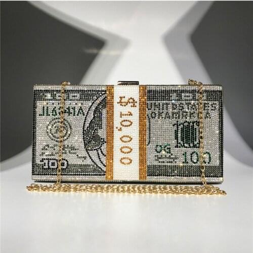 New Women Bag Full Diamond Dollar Snake Bone Chain Handbag Dollar Metal Chain Shoulder Bag Rhinestone Shoulder Bag Clutch