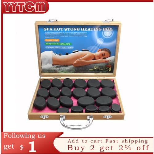 Tontin 31 Stks/set Hot Stone Massage Set Tool Basalt Stenen Massage 220V/110V Bamboe Heater Box Ce rohs Ronde Steen Massager