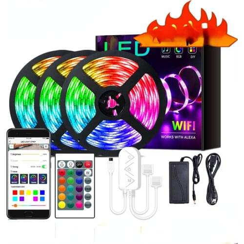 Tuya Wifi Smart Light Strip RGB 24 Keys Remote Dimmable 5050 Flexible TV Backlight Led Tape Compatible with Alexa Google Home