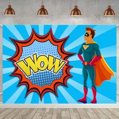 Wow Boom Super Heros Boy Girl Birthday Backdrop Photography Children Family Party Background Decor Baby Shower Banner Poster
