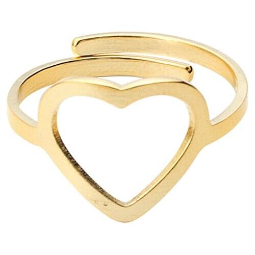 GORGEOUS TALE New Stainless Steel Fashion Jewelry Adjustable Hollow Heart Rings For Women Men Gold Color Charm Best Friend Gift