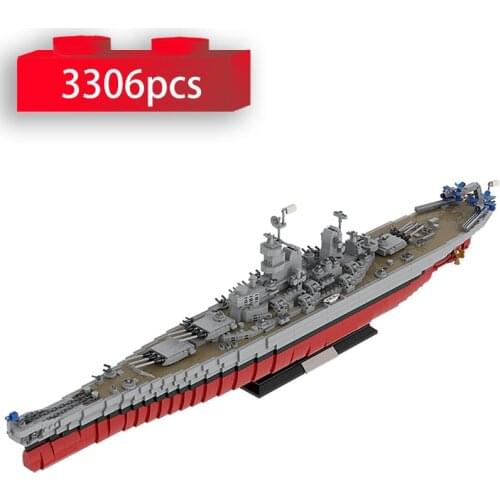 Military WW2 Lowa-Class Battleship USS Missouri(BB-63) Cruiser Model Large Scale Naval Warship Weapon Building Blocks Bricks Toy