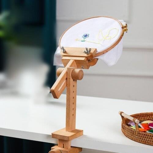 360 Degree Rotation Adjustable Wooden Embroidery Hoop Desktop Stand Cross Stitch Rack Frames Rings Adults Mother Gifts Sewing