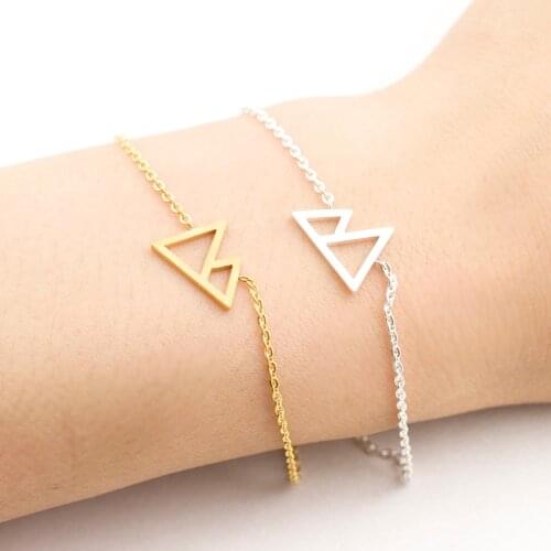 Delicate Double Triangle Bracelets For Women Gifts Daimty Jewelry Stainless Steel Gold Color Mountain Bracelet Femme Bijoux