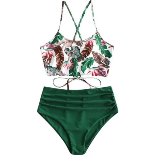 Sexy Women Bikini Tube Top Strap Print Padded Swimwear High Waist Bathing Suit Summer Swimsuit Brazilian Beachwear Купальник