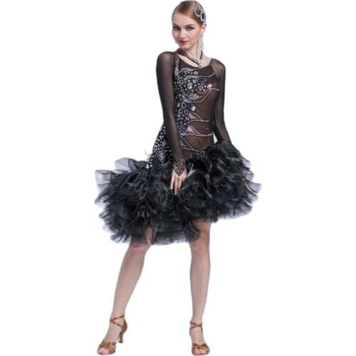 L-17223 High quality adult female perspective mesh rumba dancing dress Latin dance costumes dress uniform for competition