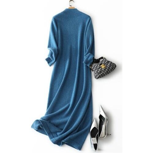 2021 autumn winter new styles 100% cashmere sweater dresses for women elengant long sleeve chic pullovers knitted