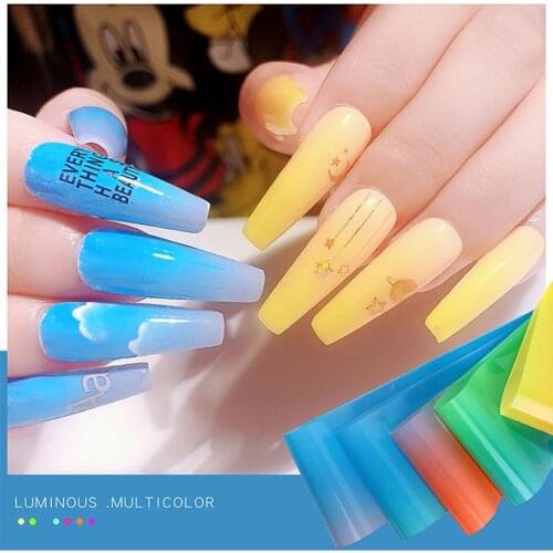 10pcs Nail Art Transfer Sticker Dark Fluorescent Flame Nail Decals Paper Slider Foil Sticker Gradient Colorful Starry Paper Suit