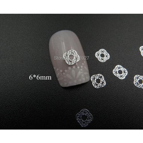 MS351-1 100pcs Silver Cute Flower Metal Sticker Nail Art Metal Sticker Nail Art Decoration Non-adhesive Sticker