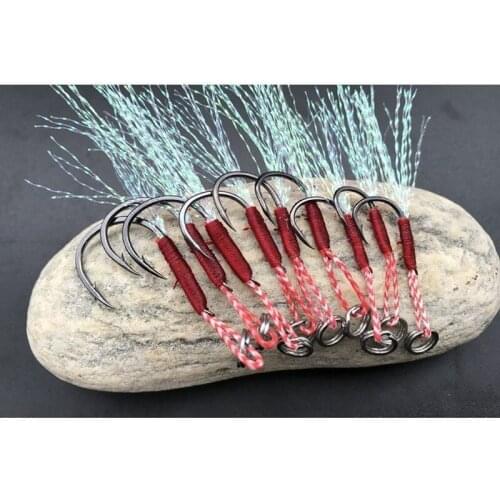 20 PCS/LOT No. 8-22 Hook for Iron Plate Jigbait Lure Single Hook Colorful Feather Black Nickel Barbed Fishing Large Medium Small