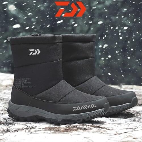 2021 New DAWA Fishing Shoes Winter Thick Snow Boots Plus Velvet Warm Shoes Outdoor Non-slip Fishing Boots Waterproof Short Boots
