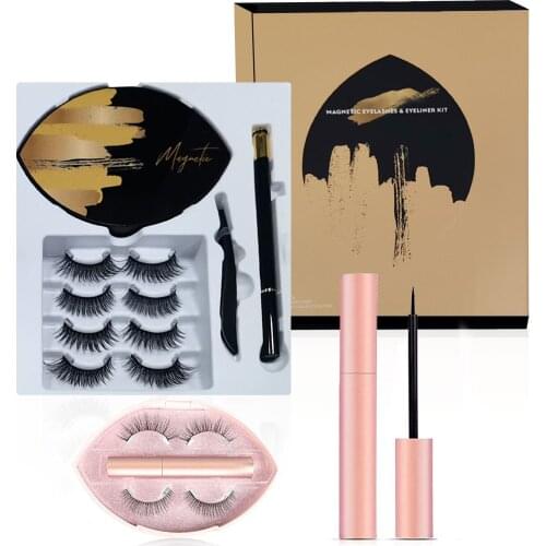 6 Pairs Magnetic Eyelashes 3D Mink Eyelashes With Tubular Magnetic Eyeliner,Pen-shaped Magic Eyeliner,Tweezers