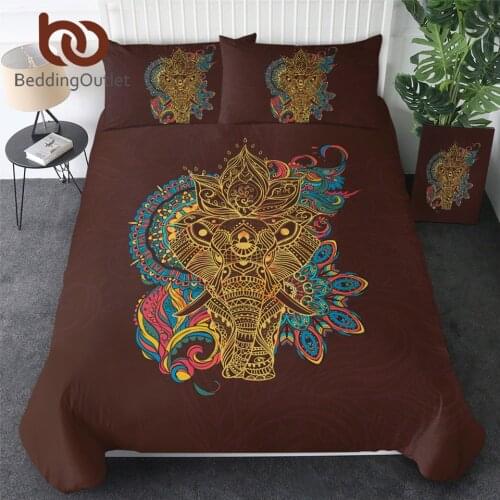 BeddingOutlet Elephant Bedding Set Floral Mandala Duvet Cover With Pillowcase Ethnic Bedspread Colorful Bed Cover Dropship 3pcs