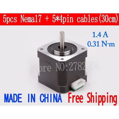 Free shipping 5pcs/lot Quality 17HS3401(42HB1401) 4-lead Nema 17 Stepper Motor 42 motor 42BYGH 1.4A CNC Laser and 3D printer