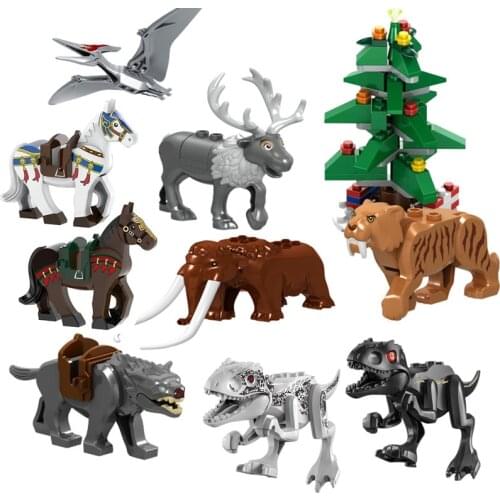 Locking Animals Wild Wolf Elk Tiger Camel Building Blocks Toys for Children Compatible DIY MOC Bricks Horses Mammoths Kids Gifts
