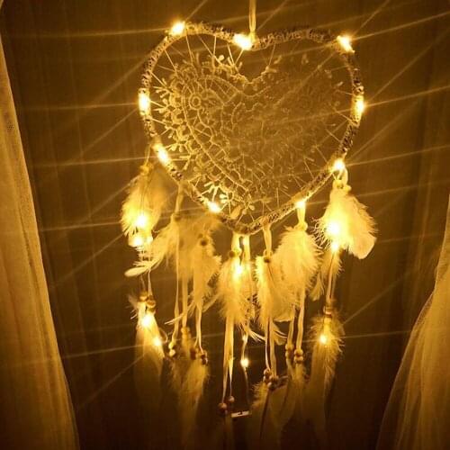 Large Handmade Macrame Wall Hanging Dream Catcher Natural Hairball Feather Legend of Dream Catcher Wrapped Lights Girls Room 2