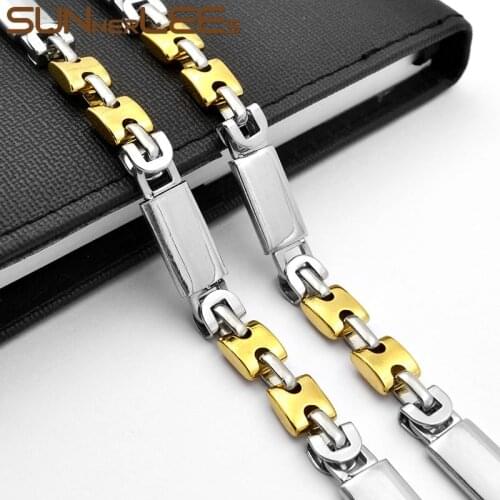 SUNNERLEES Jewelry Stainless Steel Necklace 10mm Geometric Byzantine Link Chain Silver Color Gold Plated Men Women SC79